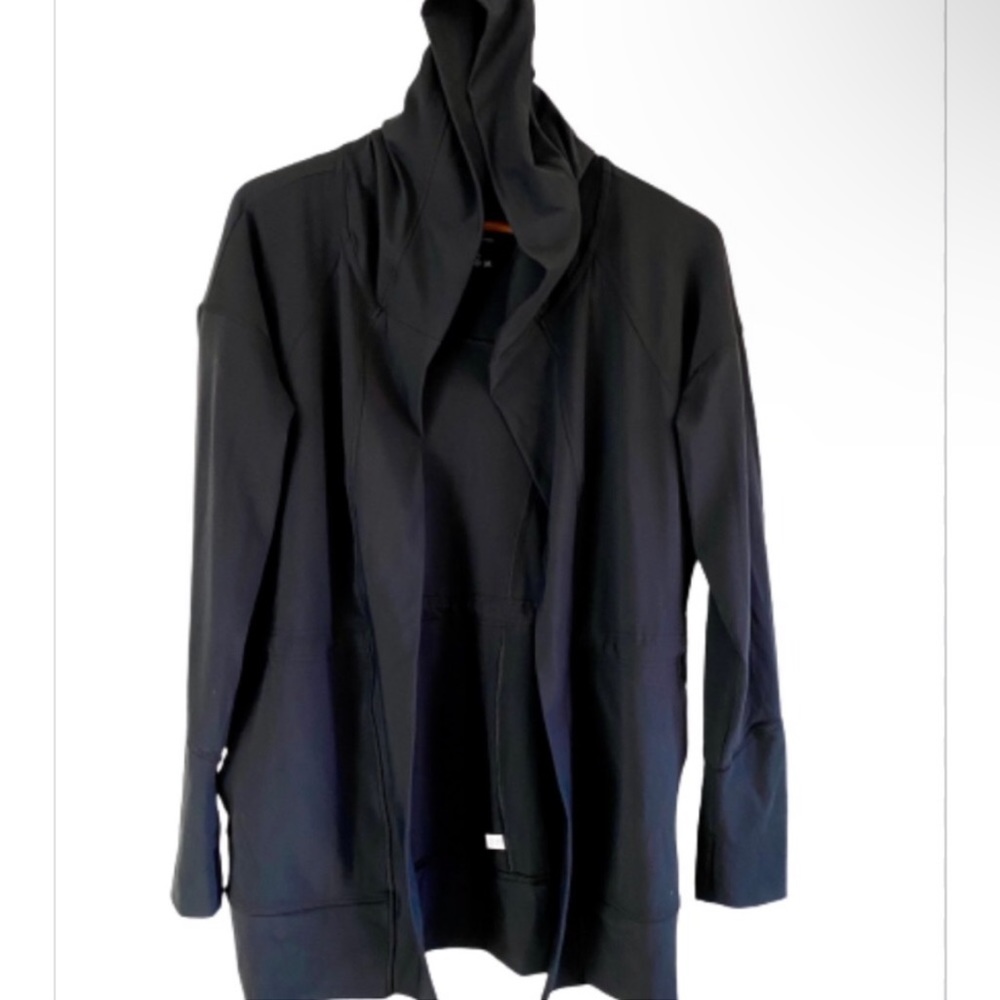 Yogalicious Large Black hooded apres yoga cool down hoodie jacket w/ thumb holes